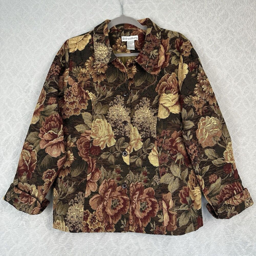 Vtg Dressbarn Tapestry Jacket 12 Floral Neutral Cottage Boho Grandma Victorian